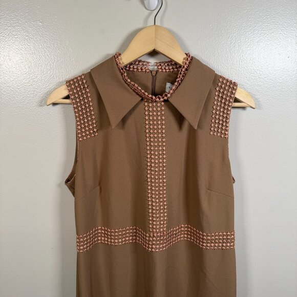 Tiziano Zorzan Shirt Dress Size IT 46 US 10 Brown Midi Classic Sleeveless Collar - Picture 5 of 12